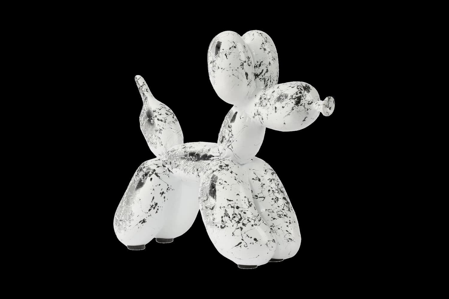 White Black Marble balloon dog sculpture, 18 cm, hand-painted by Yappiedogs