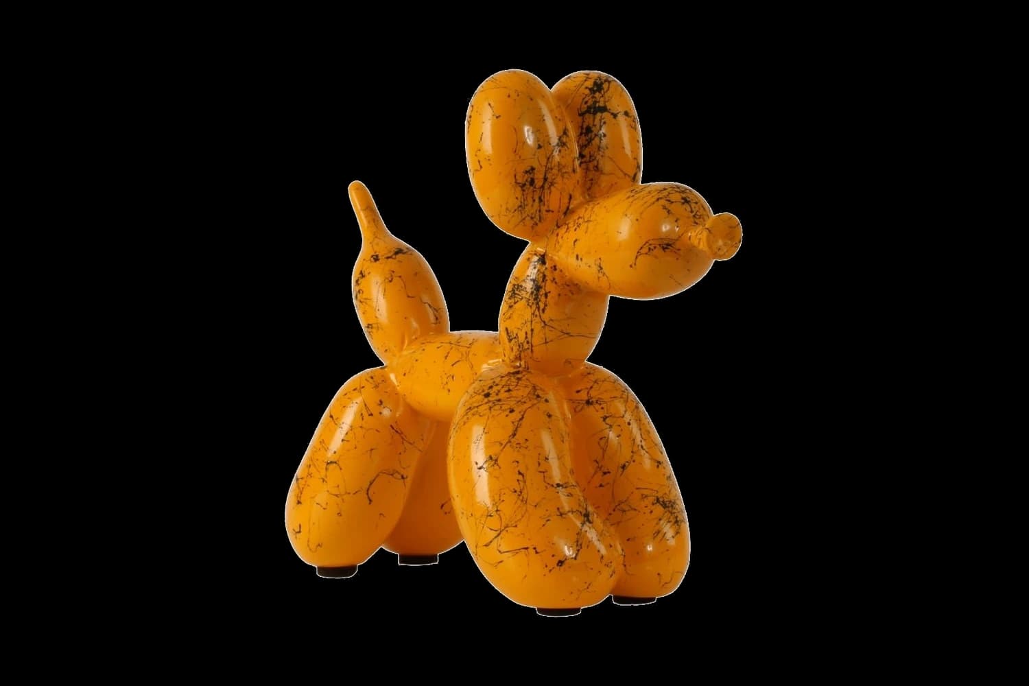 Yellow Black Marble balloon dog sculpture, 18 cm, hand-painted by Yappiedogs